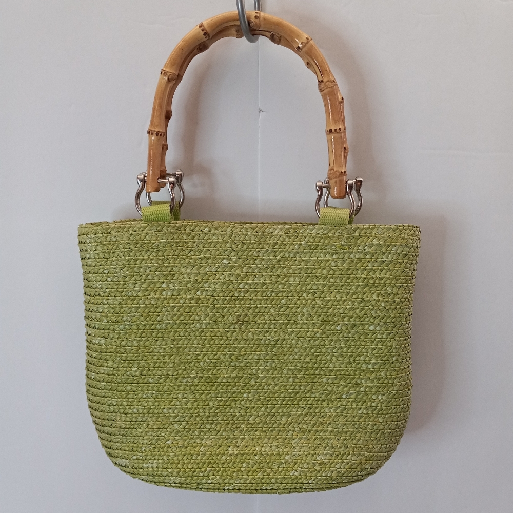 Vintage Y2K Lime Green Straw & Bamboo Handbag